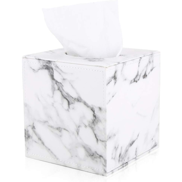 Tissuebox i läder, kubformad (Marmor)