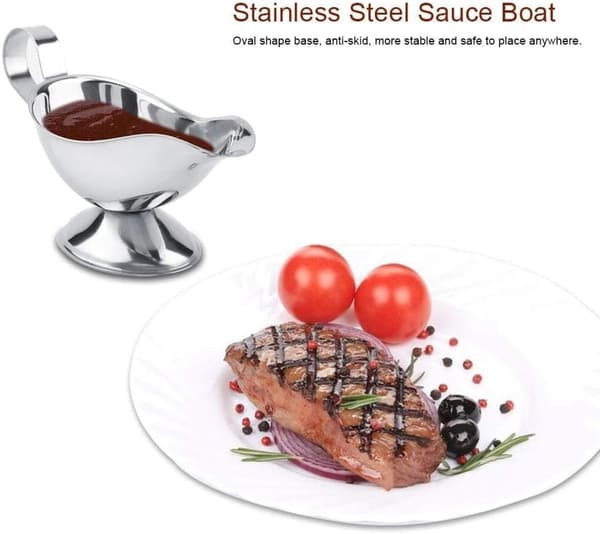 Sovseskål - 1 stk - Saucebåd - Sauciere - Dyppeskåle - sovseskål i rustfrit stål - med hældetud og håndtag - serveringsskål