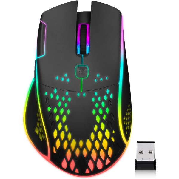 Trådløs oppladningsbar Honeycomb Gaming-mus med RGB-ljus/Silen