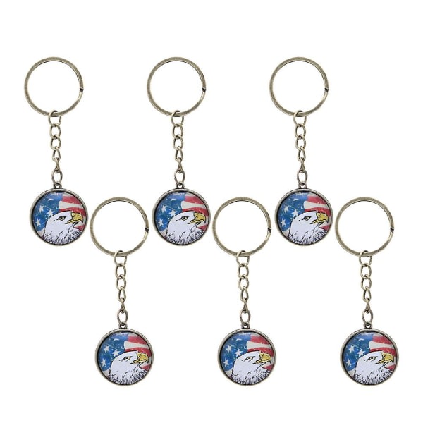 6st vintage hängande nyckelring mode nyckelring hängande amerikansk flagga nyckelring tillbehör (brons)
