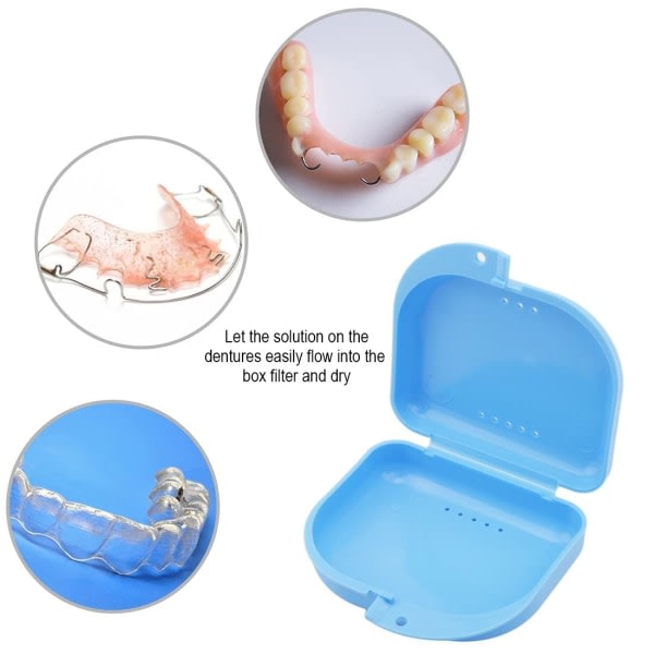 Galaxy Case för tandproteser, cover med lufthål, 3 delar, torrt och andas (vitt, blått, rosa)