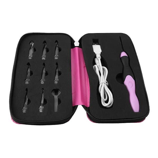 9-i-1 USB Oppladbart LED-belyst Heklesett med Rosa Etui_yux