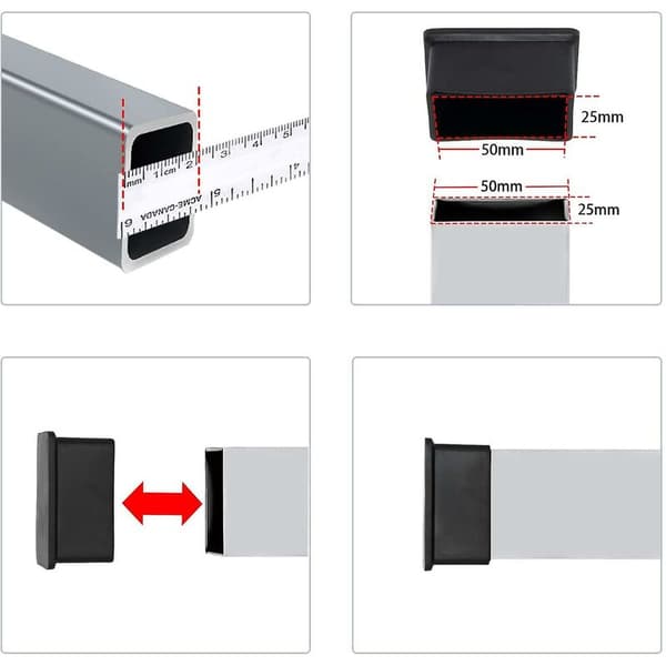 Förpackning med 8 rektangulära PVC-stolsbensskydd som inte lämnar märken, 30 mm x 50 mm (1-3/16\" X 2\")
