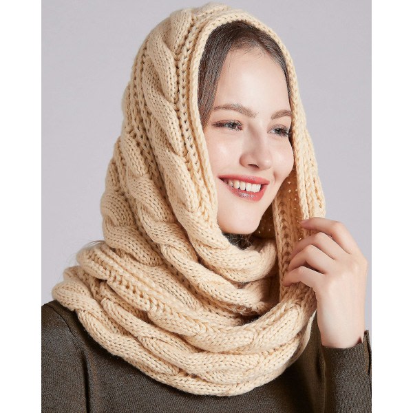 Damstickad Infinity Scarf Circle Loop Varm mode Tjock ribbad halsduk BeigeBeige