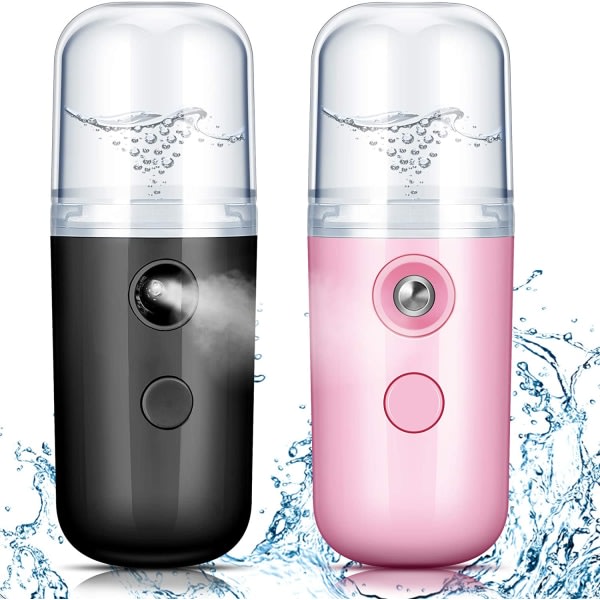 TG 2 stykker 30 ml Mini Ansiktsluftfuktare Bärbar (svart og rosa)