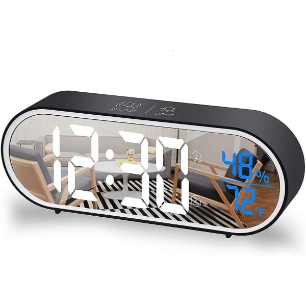Gh Gh Väckarklocka LED Musik Digital Klocka Tid Temperatur 5 Nivåer Ljusstyrka Luftfuktighet Display USB Laddningsbar Bordsklocka Svart