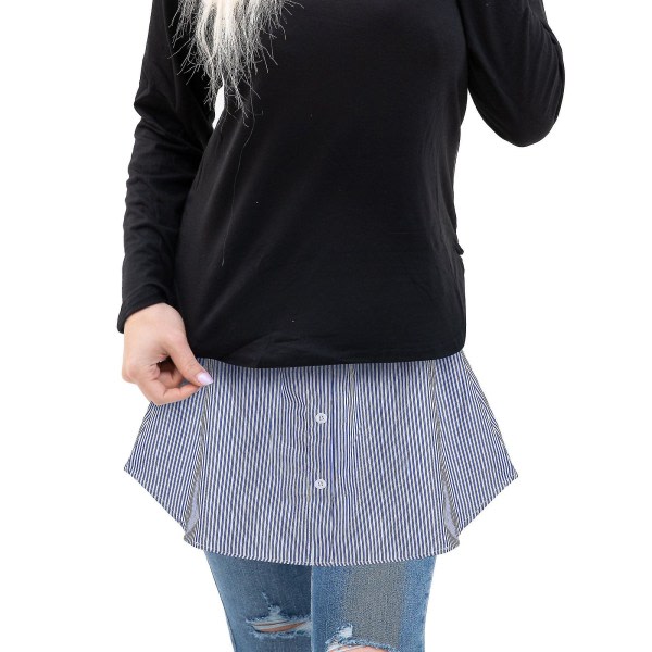 TG 4 st Skjortförlängare for kvinner Justerbar lager Fake Top Nedre Sweep Shirt Halvlang minikjol (flerfärgad, Xl) Blue-White Stripes L