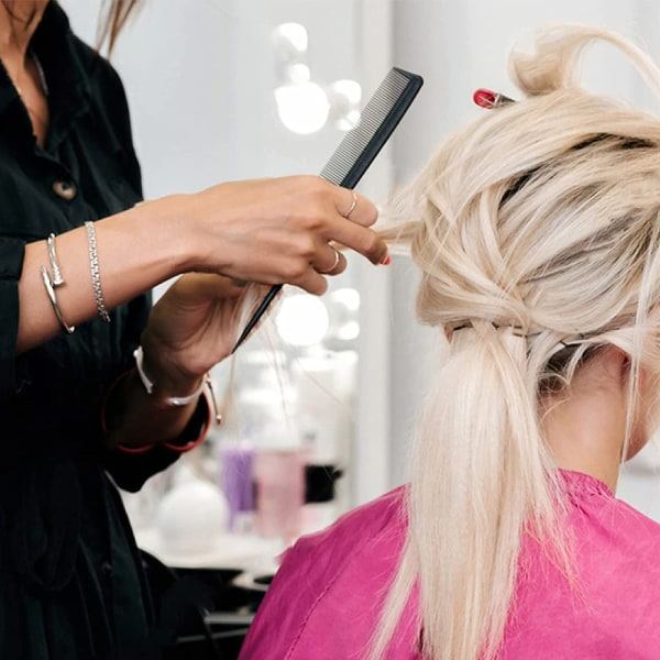 TG 2 stk Fin og bred tann hår Barber kam, svart karbonfiber