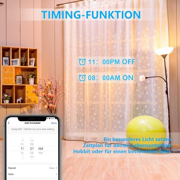 Dimmer, WiFi lysdimmer med prosentfunksjon og timerfunksjon, WLAN stemmestyring innfelt lysdimmer