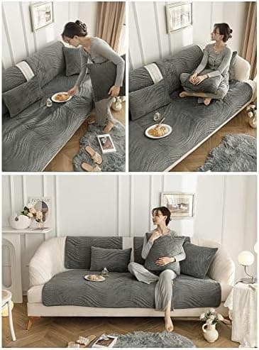 Sofatrekk, L-formet/U-formet/hjørnesofa 3/2/1-seter, sofatrekk, varmt, supermykt, fløyel sofatrekk-pledd mørkegrå 70*70cm Dark Gray