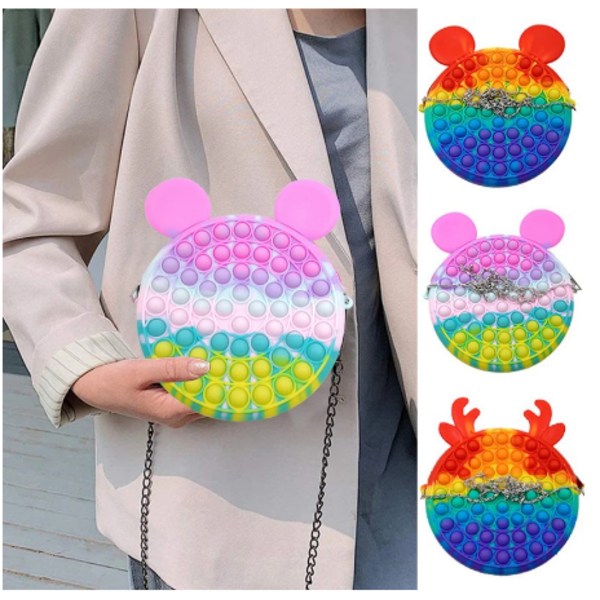 Push Bubble Fidget Toy Sensory Toy Simple Dimple Purse Handväs Rainbow Mickey