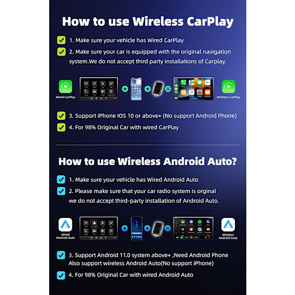 Trådlös CarPlay & Android Auto Adapter 2025 – Enkel Plug & Play, Snabb Anslutning, Passar iPhone & Android-yux