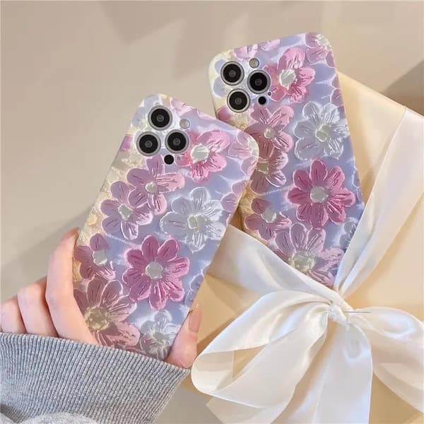 iPhone 14 Pro Mobildeksel Retro Blomstermaleri i Rosa - Stilig Design for Elegant Beskyttelse Rosa Pink one size