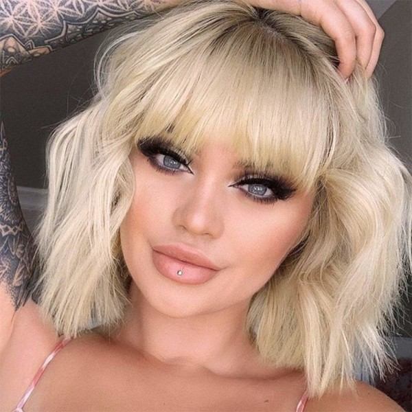 TG Kort gradient Blond Peruk Aaltomainen Bob Bob Bob Peruk Ilma Bangs Wom