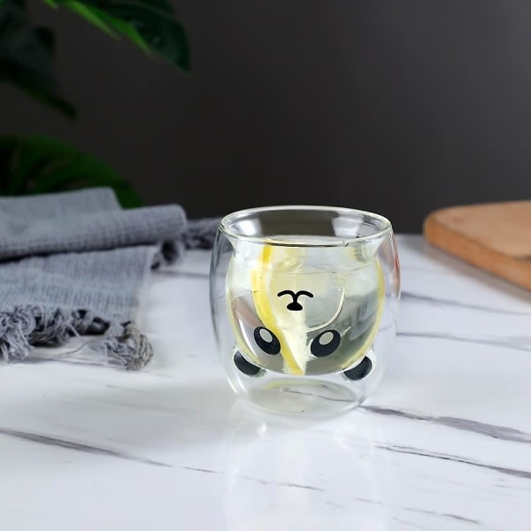 Söta muggar Glas dobbeltvejg isoleret glas espressokopp, kaffekopp, tekopp, mælkekopp (panda)