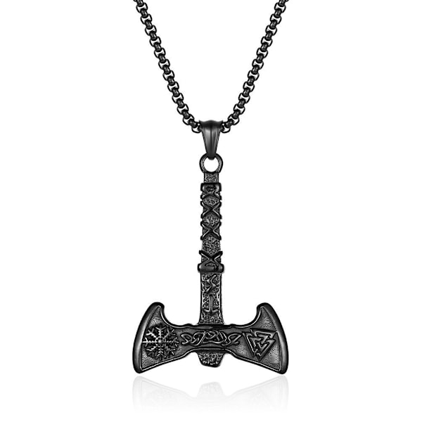 Retro nordisk stil Viking øks titan stål anheng e-handel menns halskjede smykker forsyning Black + PL001 with chain 3mm*60cm