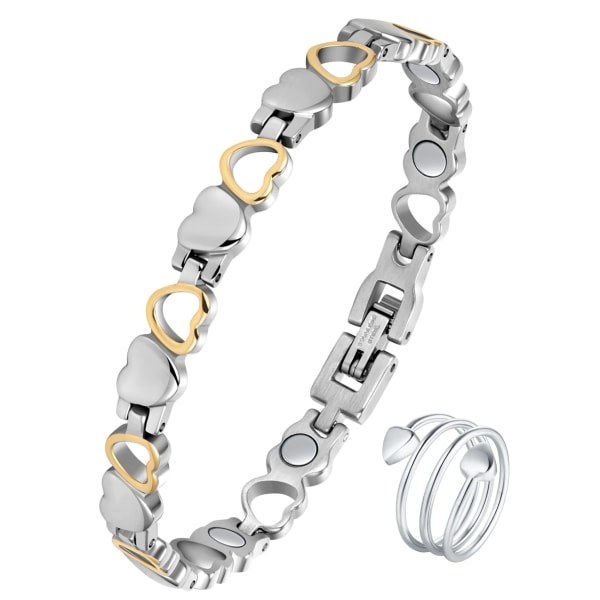 Magnetiskt armband för lymfdränering för kvinnor, magnetiskt armband i Zirconia Crystal, justerbart (vita vita diamanter)