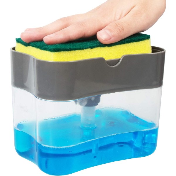 Tvålpump dispenser och svamphållare 2-i-1, diskmedel