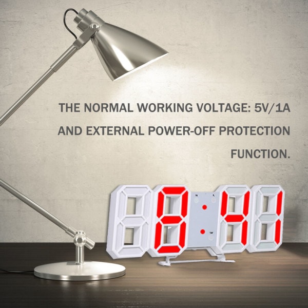 Vit LED Smart Elektronisk Klocka 3D Digital Väckarklocka Multifunktionell Väggklocka