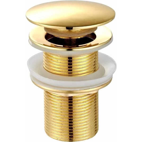 Universal Vask og Håndvask Prop - Moderne Click Clack Pop-Up Ventil - Afløbsprop med Overløb, Messing, Rustfrit Stål, Guld (Uden Overløb), af DEBUNS