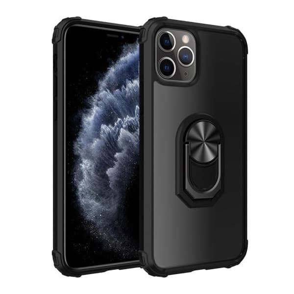 iPhone 11 Pro Telefonetui med Finger Ring Stativ TPU Hybrid Sort