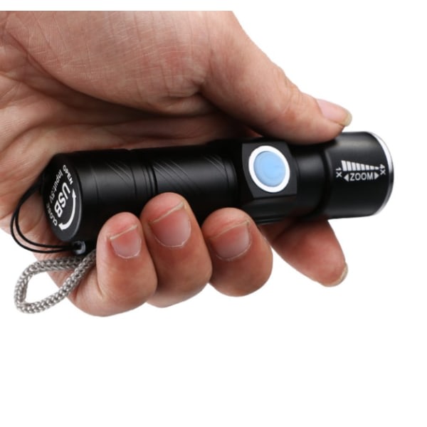 USB Laddningsbar Mini CREE Q5 Ficklampa 2000 Lumen Svart