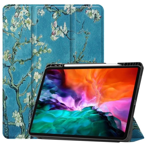 iPad Pro 12,9\" 2021 Slim fit tri-fold etui - Blomst Grønn