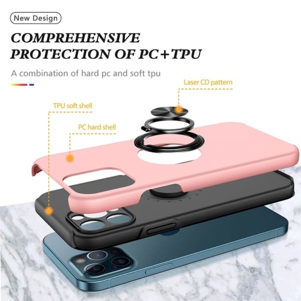 iPhone 14 Pro Hybrid etui med fingerreim - Rosa