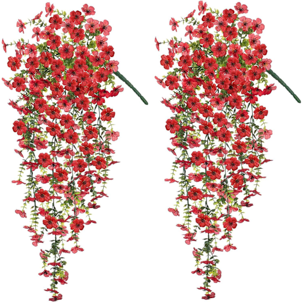 Simulerade plastblommor eukalyptus violett gröna blad rotting vardagsrum inomhus rum vägghängande dekoration falska blommor (red)