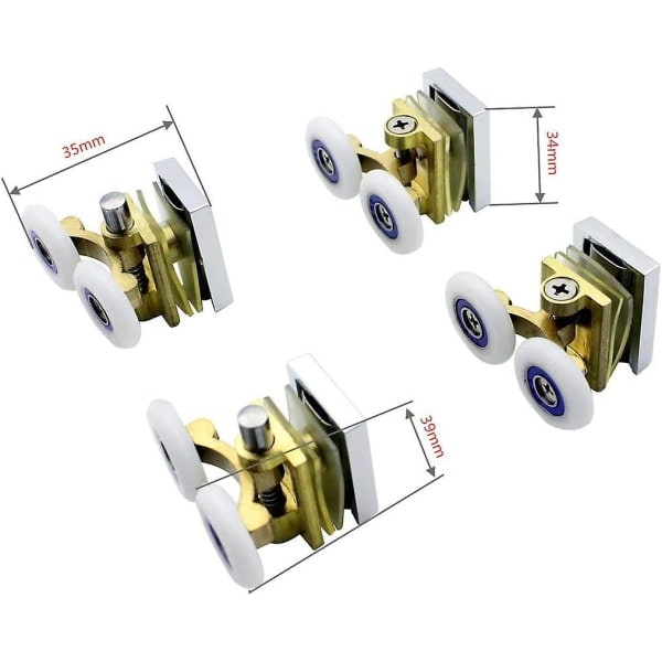 4-pack duschdörrshjul - Duschhjul - Skjutskenor - Stödarm av mässing med 25 mm diameter hjul för duschvägg, duschrum