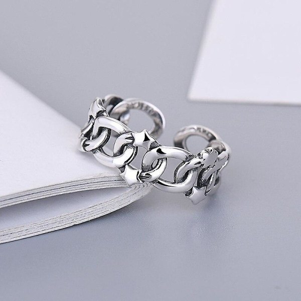 Sterling Sølv Ring Hip Hop Punk Ring Thai SilverSmycken Stjerne Kæde Ring Vintage (sølv)