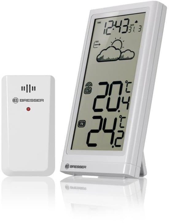 Bresser Meteo Temp trådlös väderstation med utomhussensor, stor LCD-display, inomhus- och utomhustermometer, vit