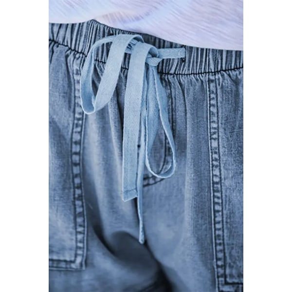 Damshorts i bomull och linne med elastiskt band - Hot Pants, Sommarvida shorts, Storlek S