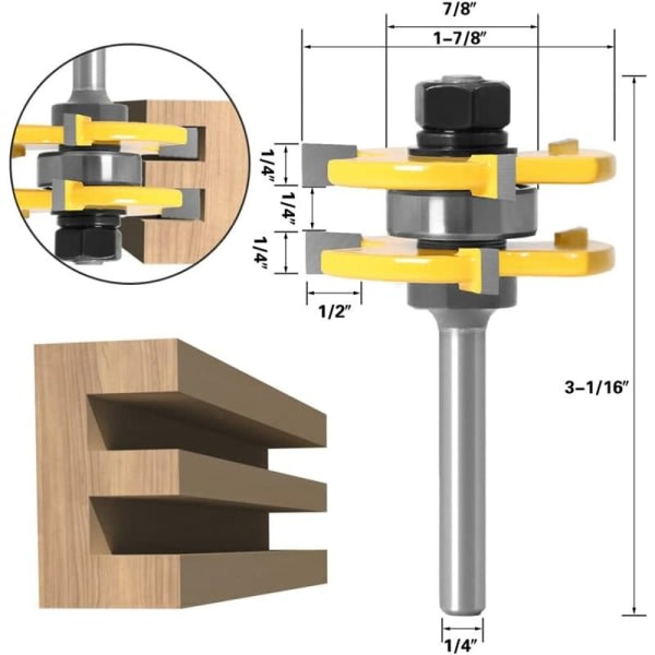 45 graders lås geringsfräs + tungbit + spårfräs, träbearbetningsfräs for snickeriverktøy (1/4'' (6,35 mm))