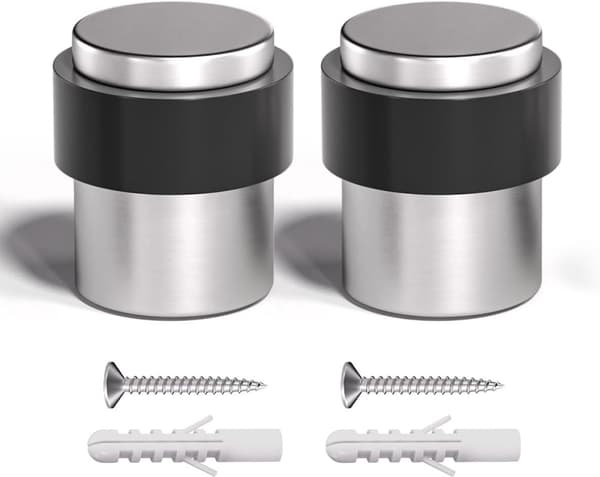stk. - 40*40*45 mm - Dørstopper - cylindrisk dørstopper - dørstopper i rustfrit stål - til gulvmontering - med sort gummi