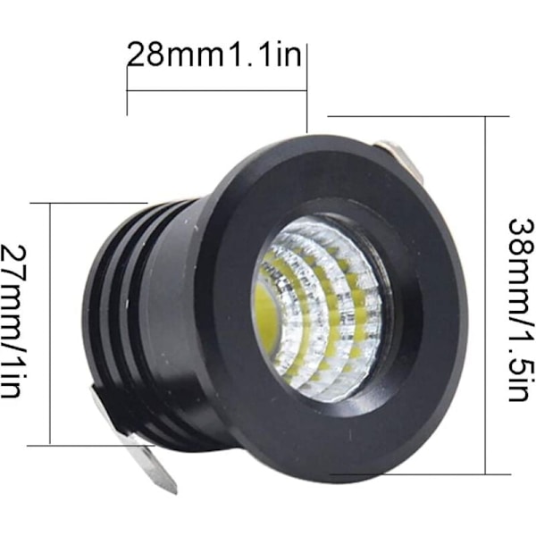 Pakke med 6 Sorte Mini LED Forsænkede Loftspots Mini LED Spotlight til Skabsloftlys, 3W, Varm Hvid