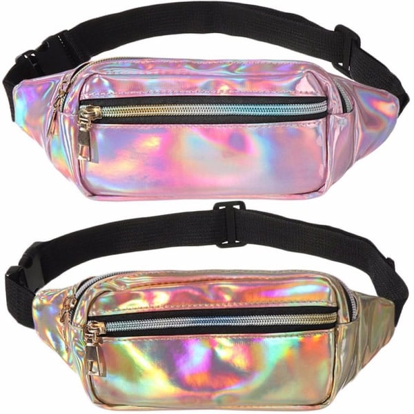 2 st Nya holografiska midjeväskor med laser GULD&ROSA guld&rosa gold&pink