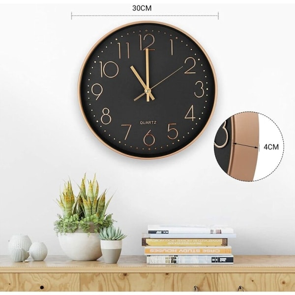 Modern Tyst Kvarts Väggklocka 30 cm, Överdimensionerade Siffror Rund Väggklocka, för Hem, Kök, Sovrum, Kontor, Skola, (Roséguld)