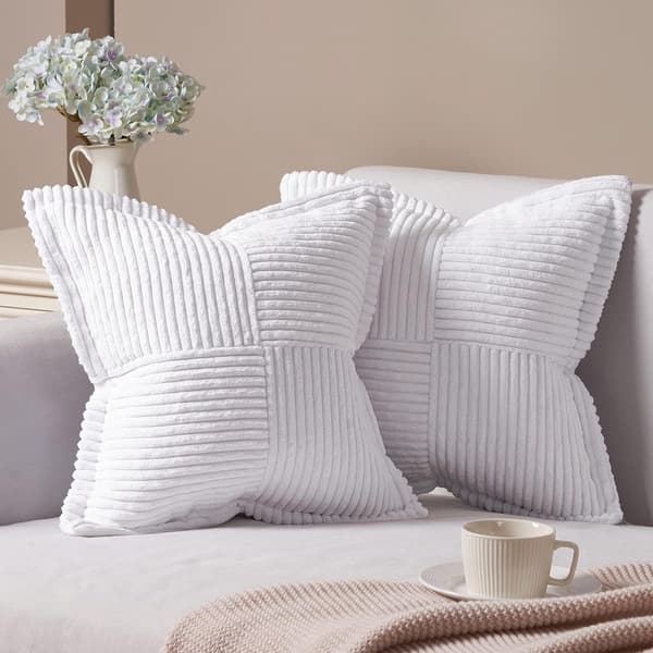 Soffkuddfodral 45x45 rent vitt, randigt, supermjuk klädsel vardagsrum sovrum hem sängstol, fåtölj, för soffa, sovrum, kuddar, 2 x