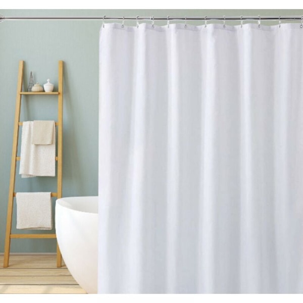 styk 100 x 200 cm, hvid, hvidt bruseforhæng, vandtæt og mugresistent, badeværelsesgardiner med rustfri øjer og kroge
