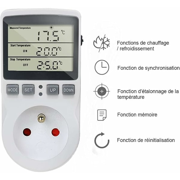 Digital Temperaturregulator Termostat Stik Varme Køling med Probe, LCD Temperaturregulator Stik Timer til Akvarium Inkubator Drivhus