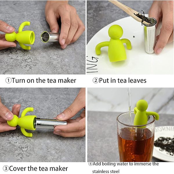 2 stk. rustfrit stål silikone te-infuser, hængende tefilter te-infuser til løs te silikone te-infuser til tekander, kopper og krus (blå)