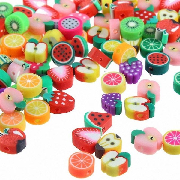 Galaxy 200 st Blandade frukter Spacer Beads Smiley Face Beads Farge 10mm Polymer Clay Beads