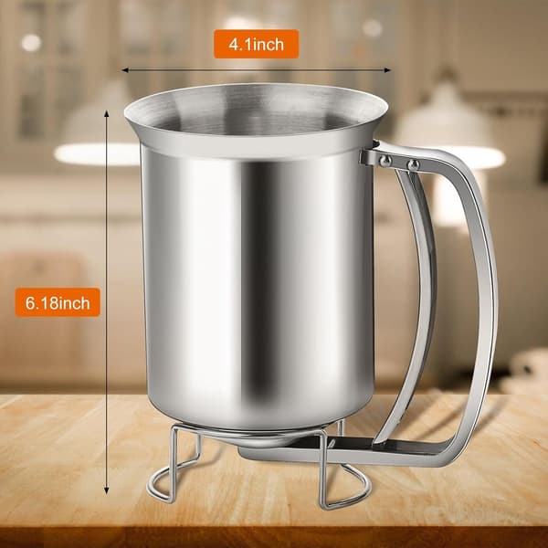 Pannekakerøre-dispenser, 680 ml røre-dispenser i rustfritt stål med avtakbart håndtak for pannekaker, traktebakst og muffins