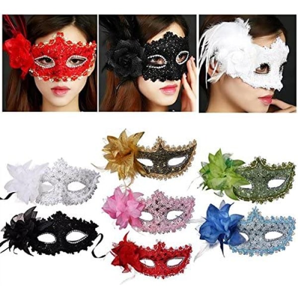 Maskeradmask för kvinnor Venetianska masker Jul kvinnor Blomma halvansiktsmasker Cosplay --- Röd