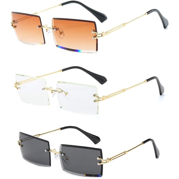 Båglösa rektangelsolglasögon for kvinder/män Ultralätt metallbåge