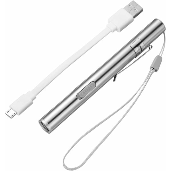 Sykepleierpennlys Medisinsk pennlys USB Oppladbar LED-lommelykt i rustfritt stål Egnet for leger, studenter, leger