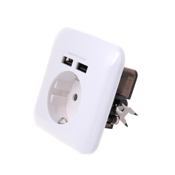 Väggladdare Adapter Omvandlare 220V 16A EU-kontakt Power Panel Dubbel USB 2.1A Säkerhetsladdare PC Flamskyddsmedel