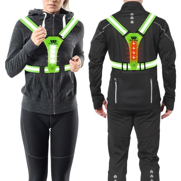 LED Refleks Løpevest, USB Oppladbare Løpelys for Løpere, Elastisk Justerbar Refleks Løper Grønn