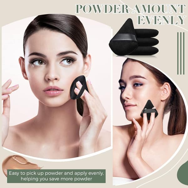 Triangular Makeup Loose Powder Puff Makeup Accessories (Black) 4 Pieces_yux